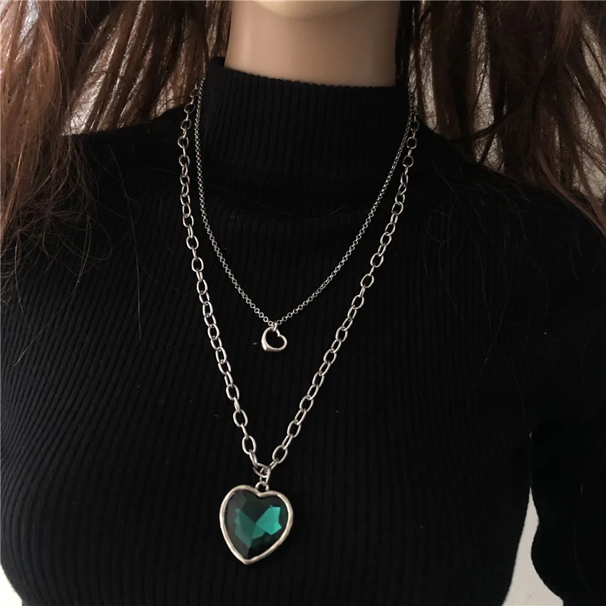 Anslow New Fashion Vintage 2 Layer Charms Big Ocean Heart Sweater Chain Necklace For Women Cheap Christmas Party Accessory Gift images - 6