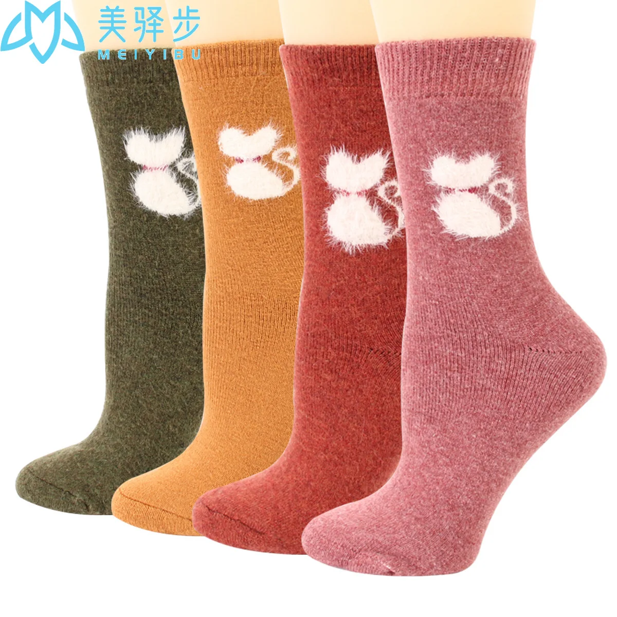 Winter's Wool Sock 12 Pairs Per Set Cartoon Cat Cute Soft and Comfortable Cashmere Women's Socks