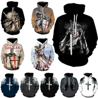 2022 new hoodie mens 3d print medieval templar knight pullover hoodies armor helmet cosplay casual hooded tops streetwear