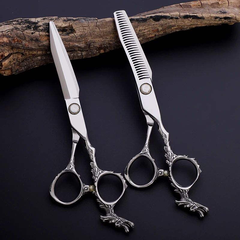 

Left-Hand Professional 6 inch Hair Cutting Scissors and Thinning Scissor With Dragon Handle Stainless Steel Styling Tools