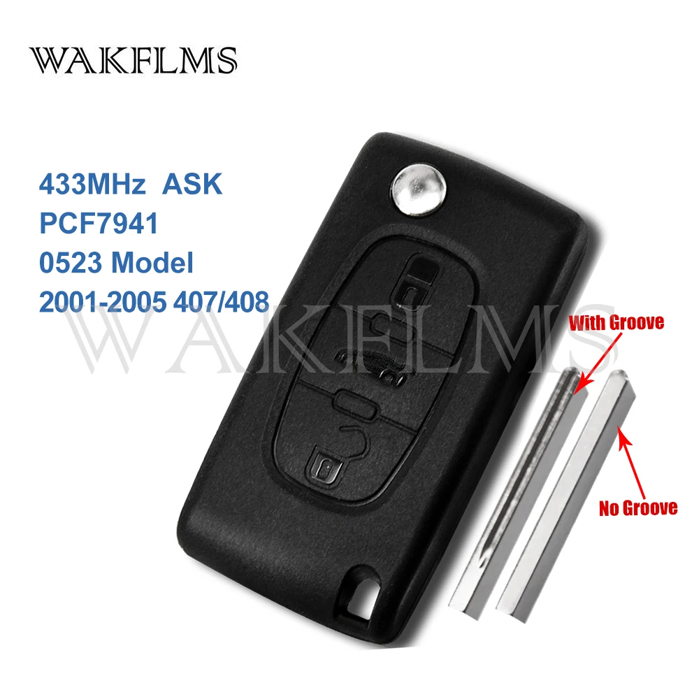 3 кнопки дистанционный автомобильный флип ключ брелок 433 МГц для Peugeot 407 408 2001 2002 2003