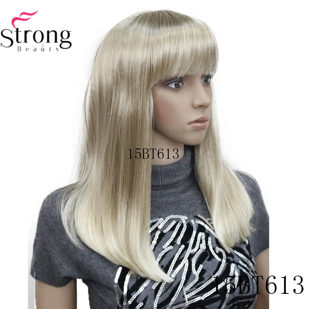 StrongBeauty Женские синтетические парики волосы черный/Блонд длинные прямые аккуратная челка стиль Natura парик волосы