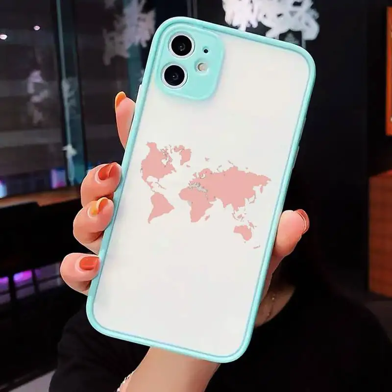 

World map travl airplane pattern Phone Case matte transparent For iphone 7 8 11 12 plus mini x xs xr pro max cover