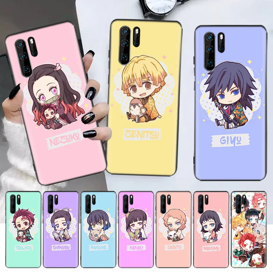 

Demon Slayer Kimetsu No Yaiba Cute Black Phone Case For Huawei P30 Lite P20 Pro P40 P10 Mate 20 40 30 10 P Smart Z Plus Pattern
