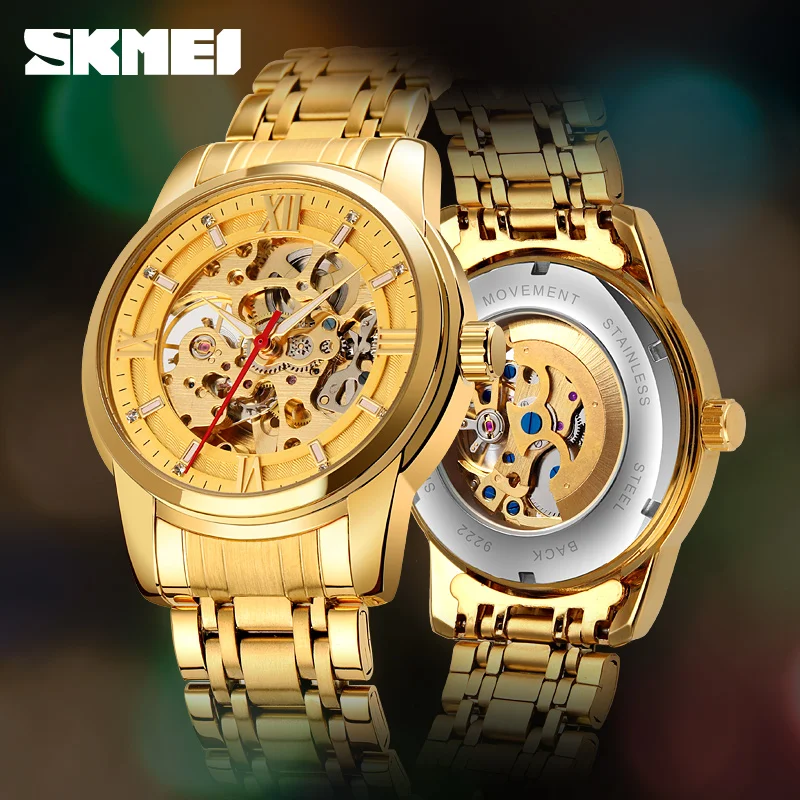 

SKMEI Fashion Brand Automatic Mechanical Watch Men ClockBusiness Men's Wristwatch Stainless Steel Luxury Gold Mechanical Watch