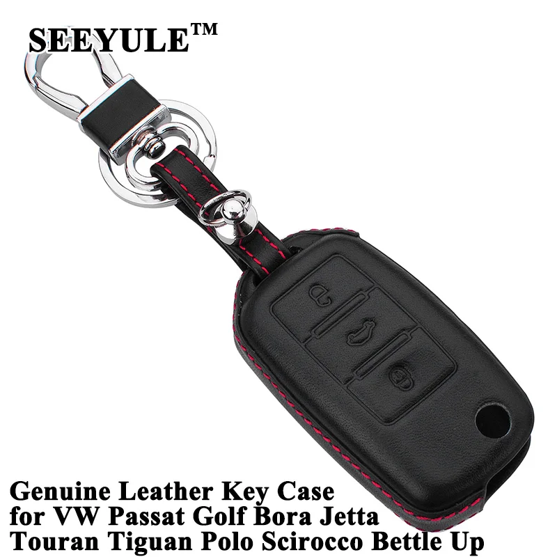 

1 шт. SEEYULE топ из натуральной кожи чехол для ключа автомобиля защитный чехол для ключей аксессуары для VW Passat Golf Bora Jetta Bettle Up Polo