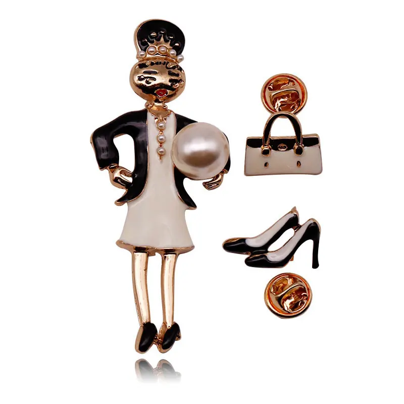 

3pcs/Set Amazing Vintage Big Pearl Brooch Bag High Heels Women Clothing Bags Jewelry Gift Brooches