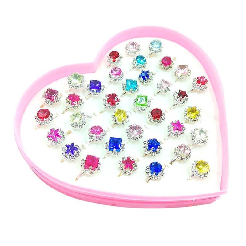 

12/36 Pcs/box Adjustable Alloy Baby Girl Rings with Heart Shaped Showcase