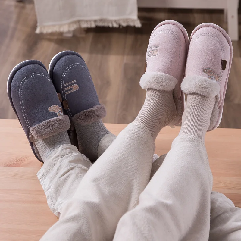 Зимние теплые мужские домашние тапочки Домашняя мужская обувь с мехом в