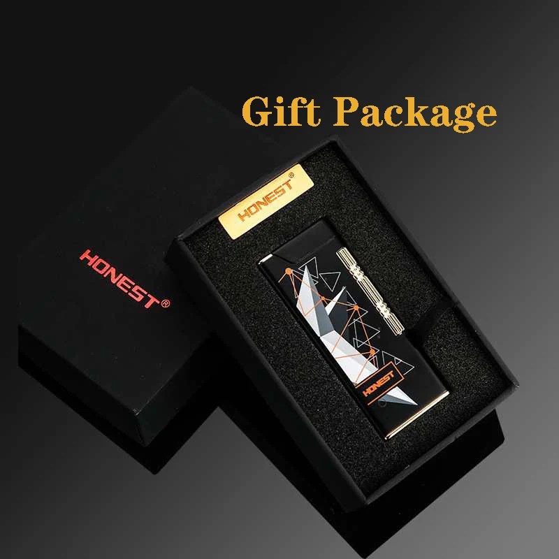HONEST ультратонкая металлическая Бутановая газовая надувная наклонная зажигалка