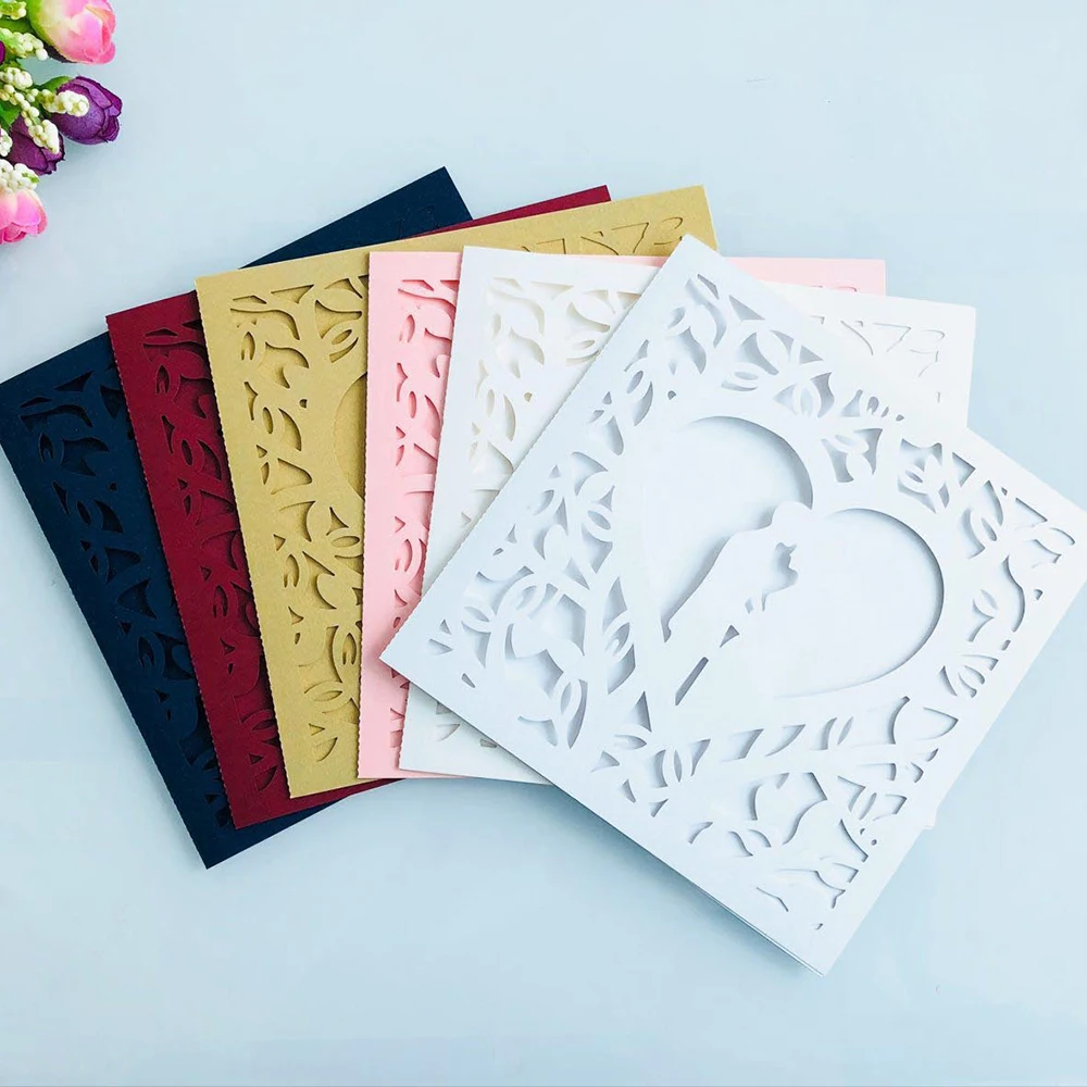 10 шт. синие белые золотые красные открытые с сердечком лазерная резка свадебные