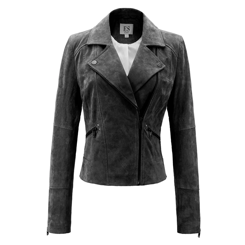 Escalier 2020 Новая модная куртка из натуральной кожи Женская на молнии цвета хаки