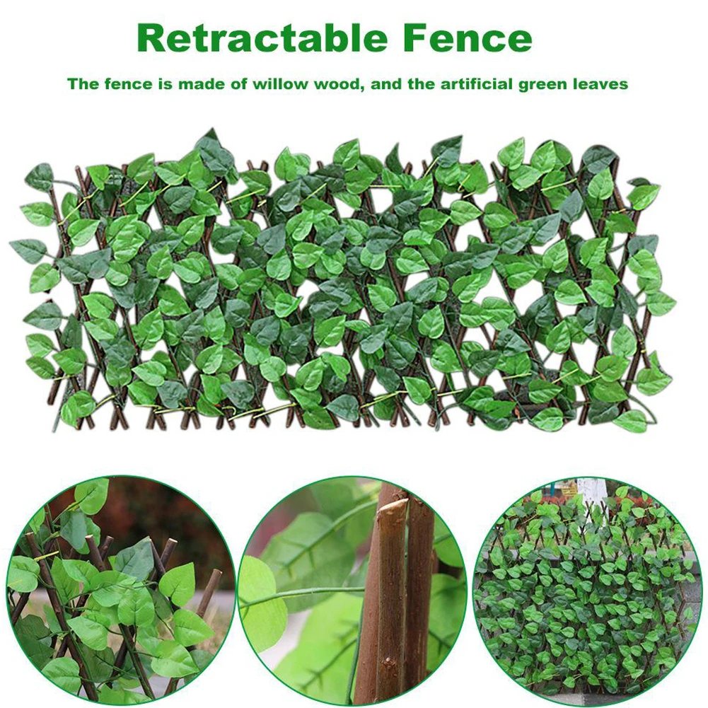 

Adjustable Retractable Fence Artificial Leaf Garden Trellis Decoration Privacy Expanding Wooden Landscaping Fence Balcony