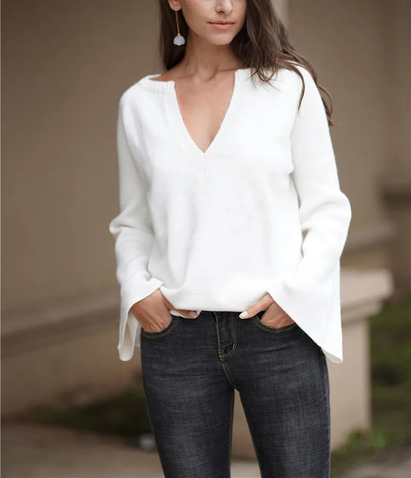 Осень 2019 женский свитер однотонный пуловер темперамент для путешествий