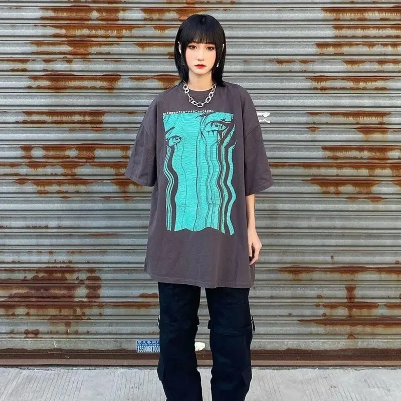 

Streetwear T-Shirt Women Hip Hop Illusion Girl Letter Print T Shirt 2021 Harajuku Cotton Casual Summer Short Sleeve Tshirt Black