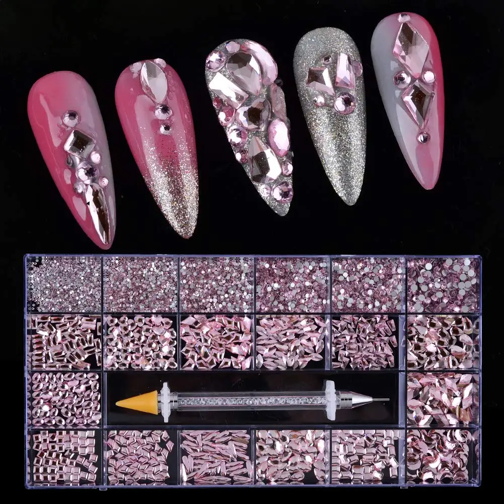 

New Color Nail Rhinestones With Wax Pen Mix Shapes And Color SS4-SS12 Flatback Non Hotfix Nail Rhinestones For Diy Decoration