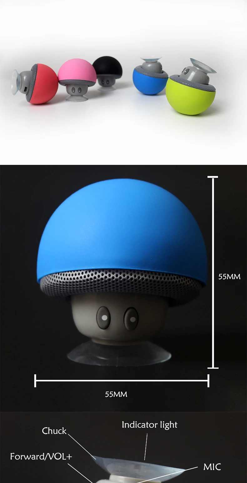 Мультфильм Гриб беспроводной altavoz bluetooth динамик водостойкая присоска Мини bluetooth динамик аудио открытый портативный кронштейн