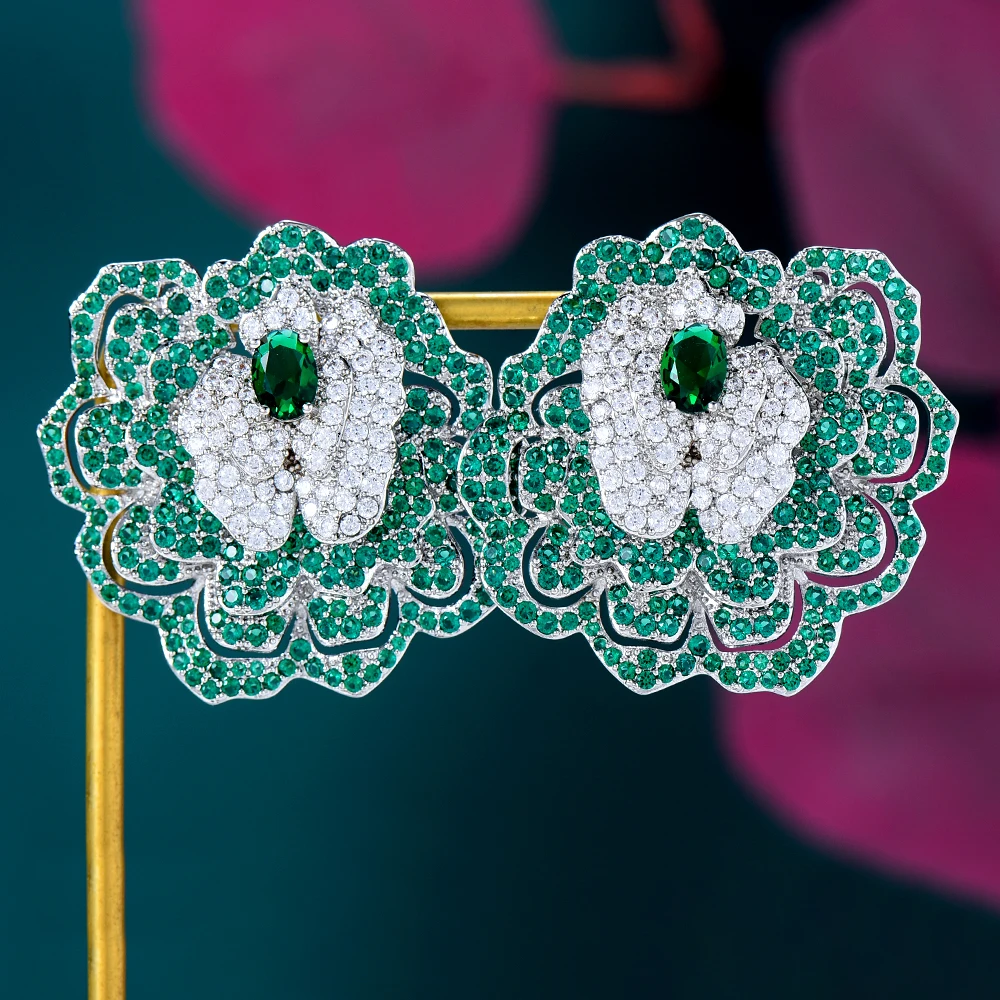 

Женские Крупные круглые серьги GODKI, роскошные большие серьги в форме цветка пиона с фианитами для свадебной вечеринки