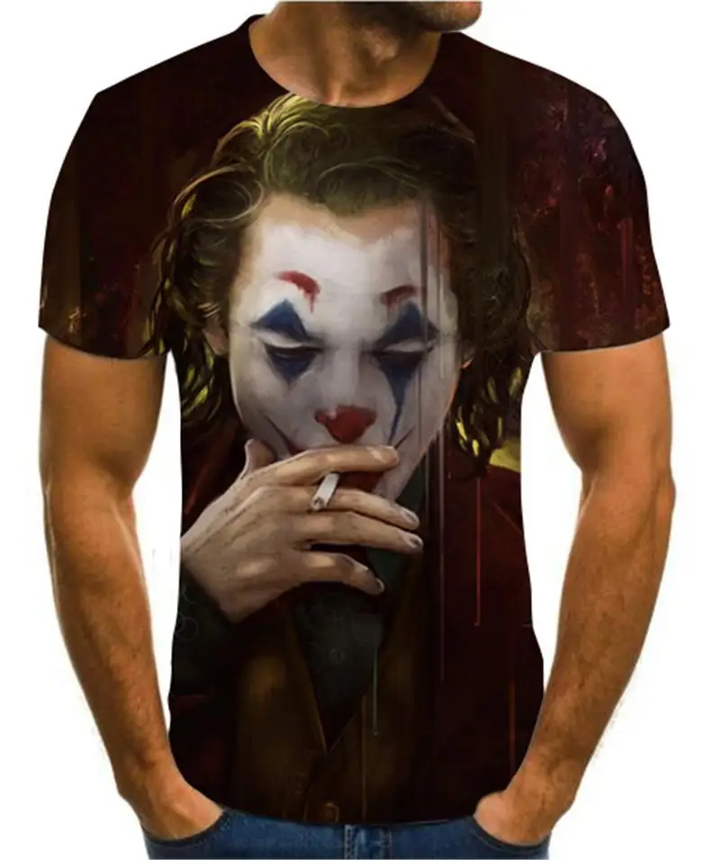 

2021 Summer Top New Printed Scary Clown 3D Printed T-Shirt Men's Street Hip Hop Casual T-Shirt Clown Short Sleeve Funny