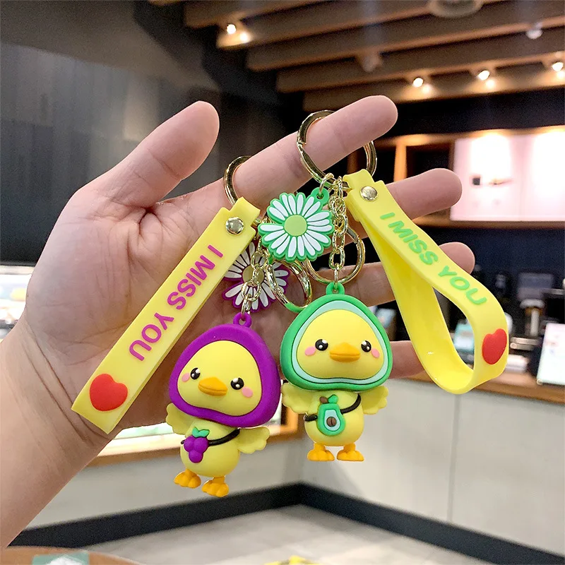 

Cute Fruit Duck Keychain Silicone Cartoon Car Keyring Pendant Couple Bag Ornament Doll Key Chain Jewelry