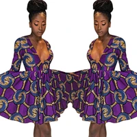 new womens wear features printed pattern long sleeve dress sexy fashion chest big v neck