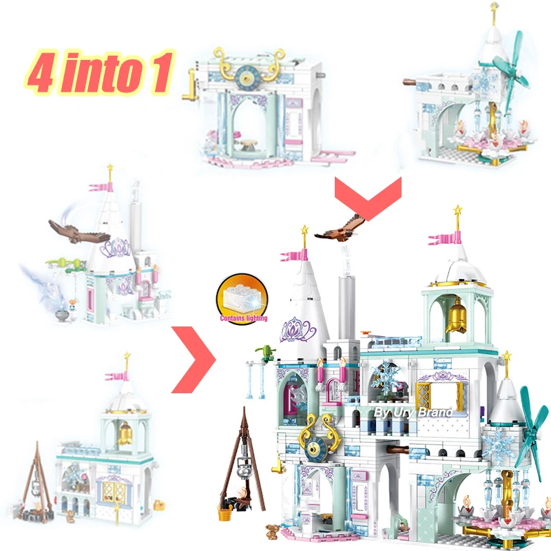 Новые модели волшебного Ледяного Замка Эльзы и Анны строительные блоки Замок принцессы Золушки совместимые