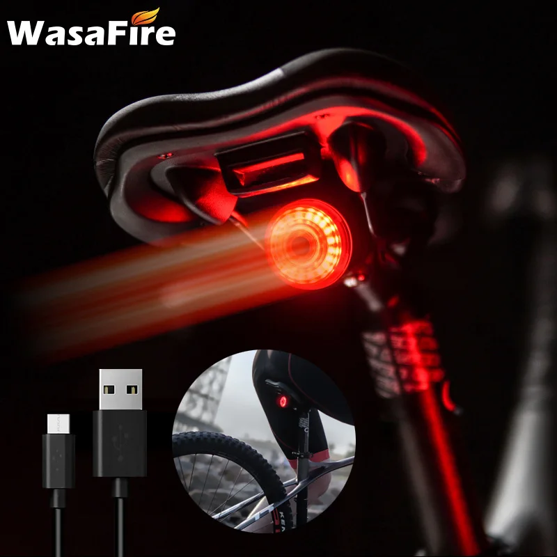 

Smart Bike Auto Brake Sensing Light LED Bicycle Warning Rear Light USB Rechargeable MTB Taillight 6 Modes Cycling Tail Lamp