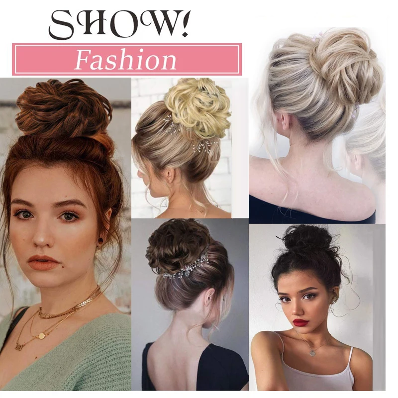 

WERD Synthetic Elastic Hair Scrunchie Curly Chignons Hair Rope Natural Fake Hair Bun Curly Clip in Hair Ponytails Extensions