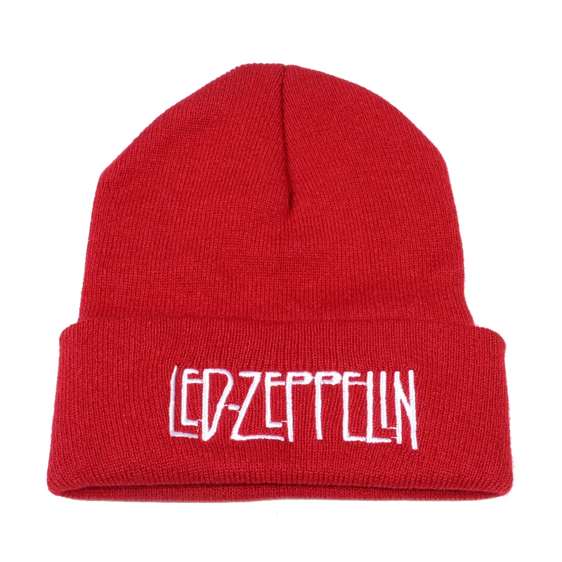 Led zeppelin band rock вязаная шапка мужская хип-хоп народная рок шапочка Женская Панк письмо вышивка зимняя теплая шапка хип-хоп - Цвет: Красный