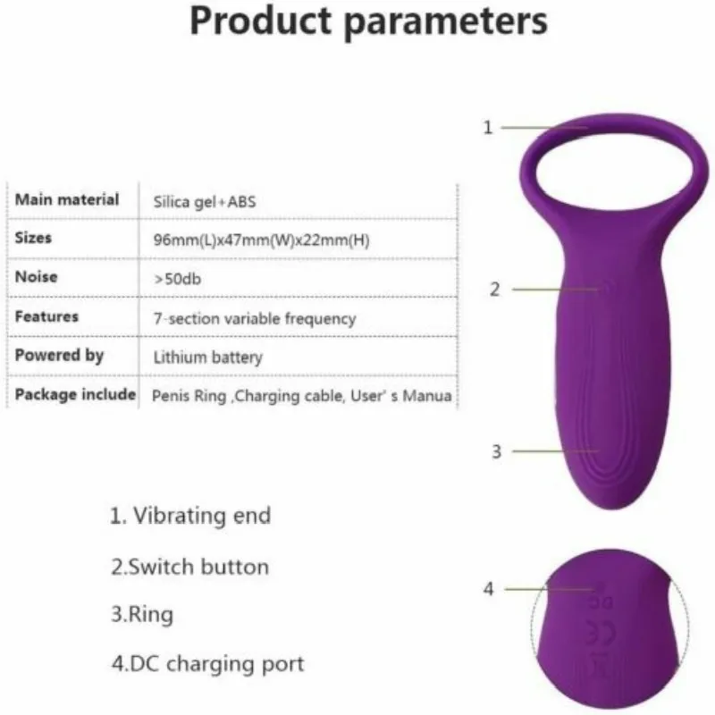 Мужское вибрирующее кольцо 7 скоростей Вибратор для пениса водонепроницаемый