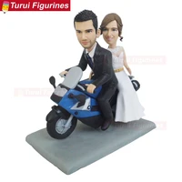 bride on motorcycle wedding groom drive motorbike riding figurines mini statue 40th anniversary