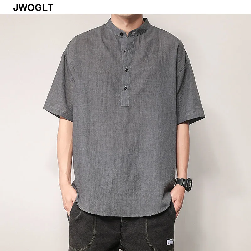 Японская мода летние рубашки повседневный короткий рукав хаки черный пуловер