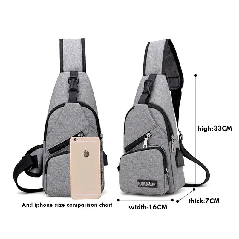 

Men USB Charging Shoulder Chest Bag Sling Backpack Waterproof Sports Bicycle Travel Pouch Crossbody Bags Chest Bag Short Trip