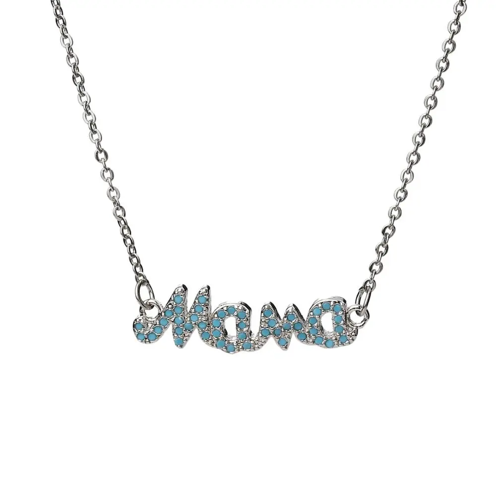 

Popular Stainless Steel Necklace Silver Color Message " MAMA " Blue Rhinestone Mother's Day Gift Party Temperament Jewelry 1 Pcs