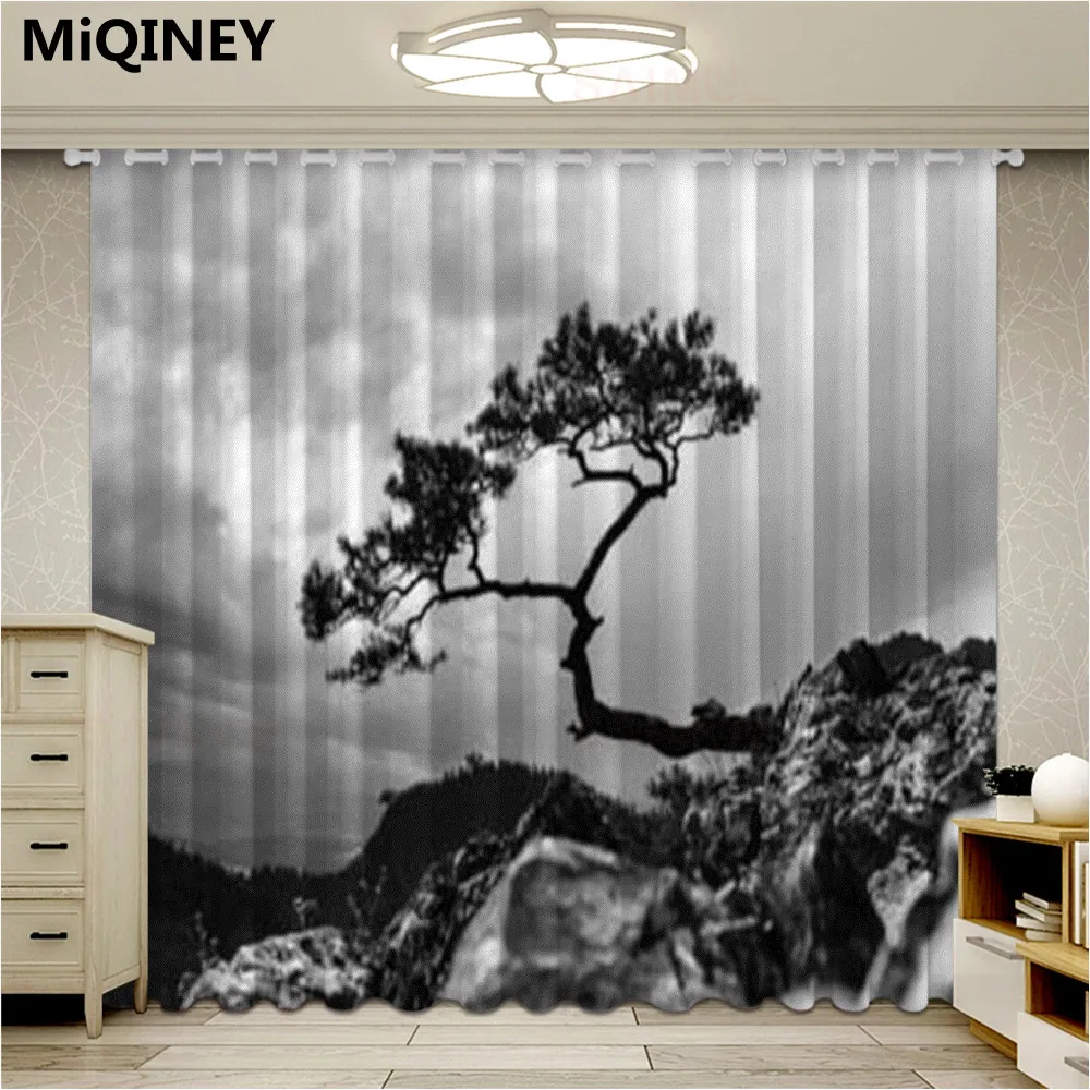 

New Foggy Mountain Curtain Living Room Forest Coniferous Tree Bedroom Curtain Blackout Nature Snow Pine Decor Ultra Micro Shadow