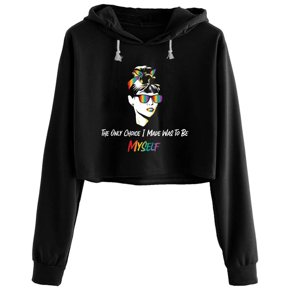 

Lgbt Pride Rainbow The Only Choice Crop Hoodies Women Harajuku Anime Emo Aesthetic Pullover For Girls