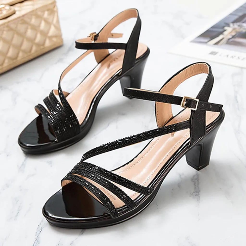 Новое поступление 2019 года женские босоножки элегантные черные туфли с открытым