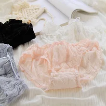 Cream Bubble Girl's Knicker Frilled Sheath Puff Hollow Out Lace Medium Waist Pure Cotton Breathable Crotch (1)