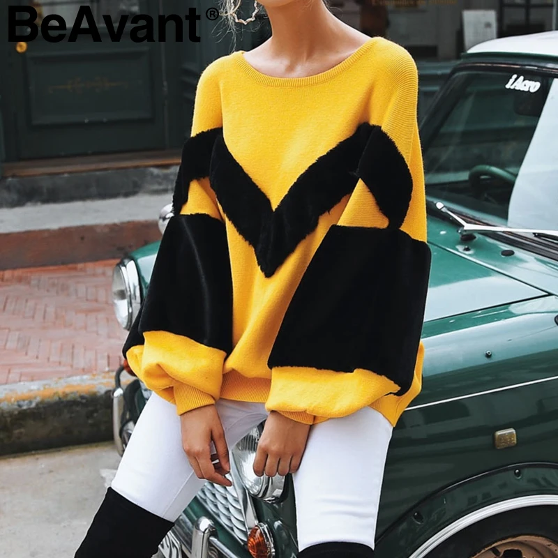 Женский свитер из искусственного меха BeAvant свободный с рукавами-фонариками