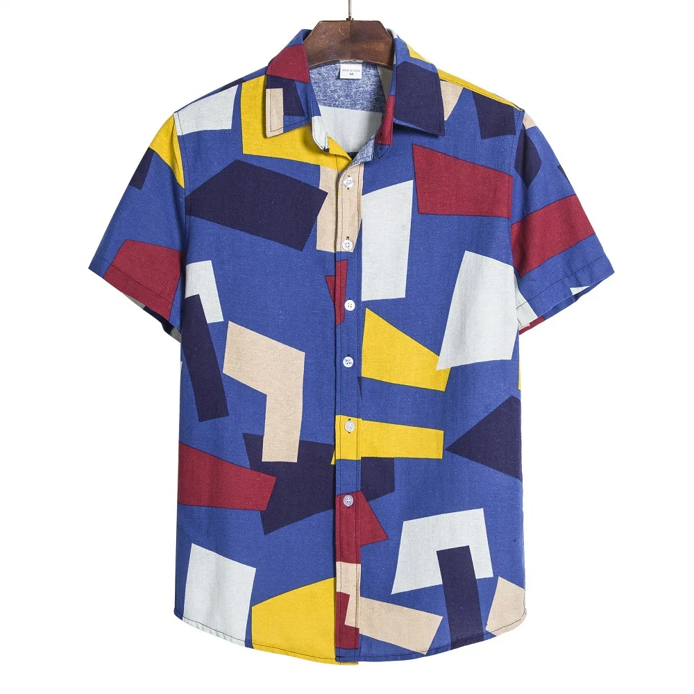 

Best Sale Designer Stylish Men Plus size 5XL Colorblock Geometric Fashion Printed Short Sleeve Shirt