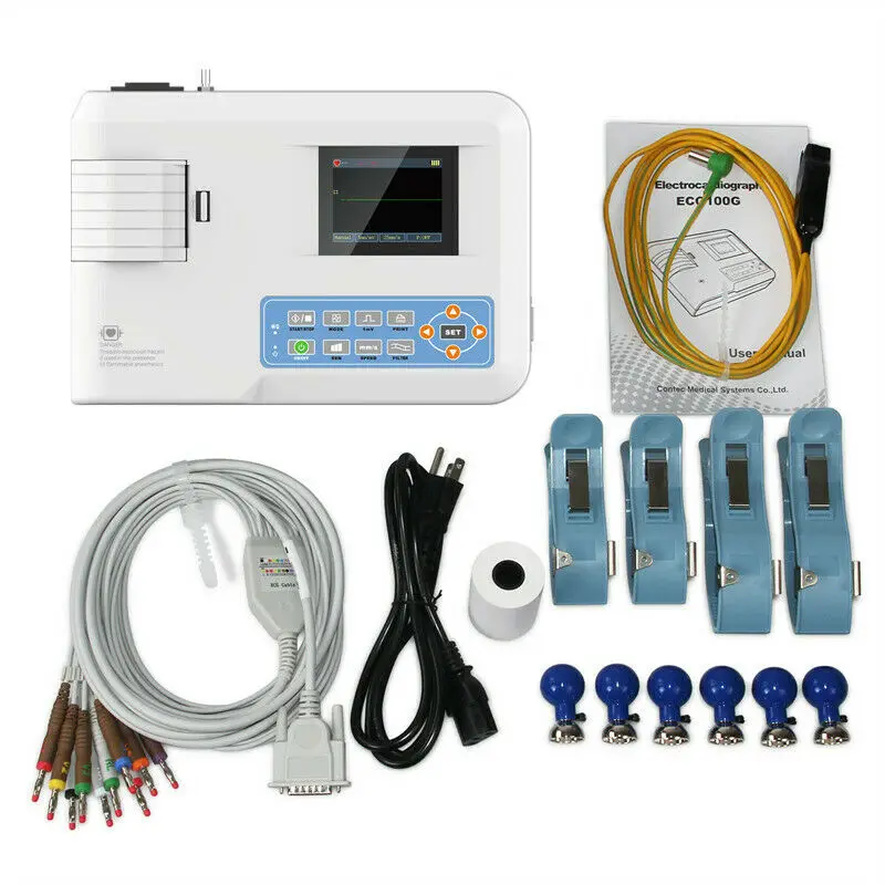 CONTEC ECG100G одноканальный электрокардиограф ЭКГ машина монитор кабель портативный +