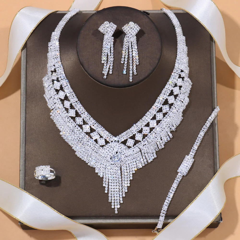 

Stonefans Fashion Choker Rhinestone Bridal Jewelry Sets for Women Hollow Tassel Crystal Dubai Jewelry Sets Wedding Accessories