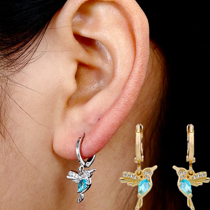 

Sweet and Gorgeous Micro-inlaid Cute Bird Fashion Exquisite Female Earrings Diamond Crystal Hoop Earrings Female Gifts