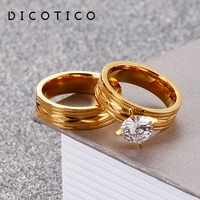 rings for women men stainless steel jewelry dubai gold silver color couple paired ring sets engagement wedding fashion accessory