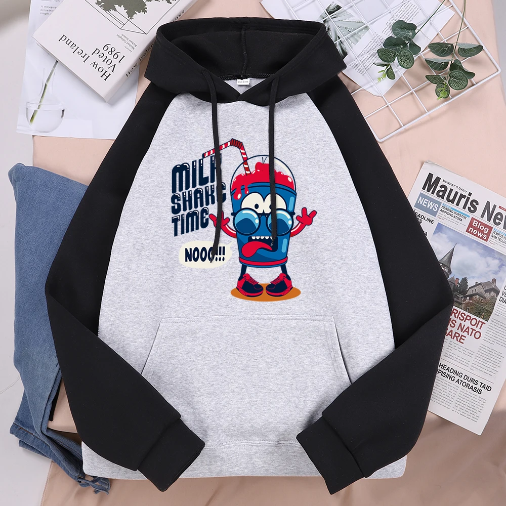 

Толстовка Женская с милым мультяшным принтом Milk Shake Time, удобное худи в стиле Харадзюку, с капюшоном реглан, винтажная Толстовка в стиле хип-х...