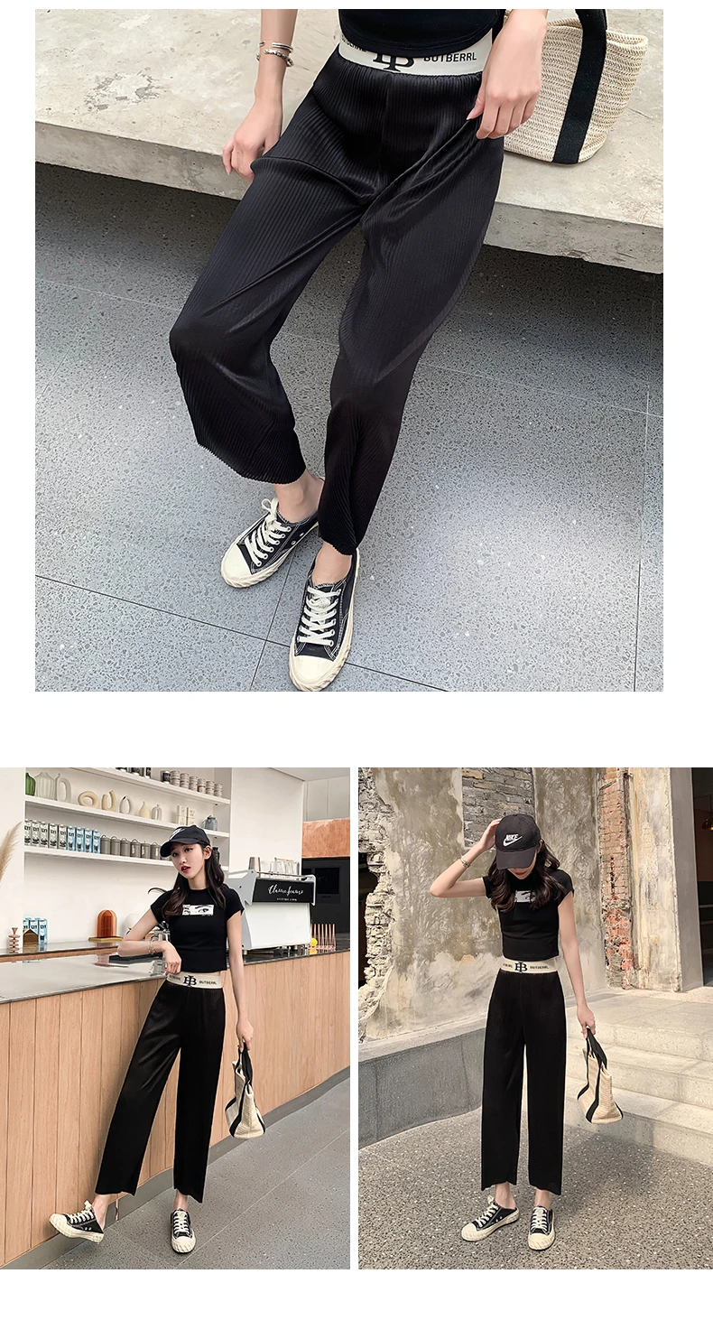 

Ice Silk Wide-Leg Women's High Waist 2020 New Draping Effect Summer Thin Cropped Pleated Sun Protection Cool Pants