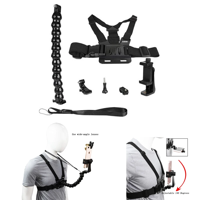 

Adjustable Phone Clip Holder with Gopro Chest Belt/Strap for iPhone Samsung Huawei xiaomi smartphone Outdoor Sports Accessories