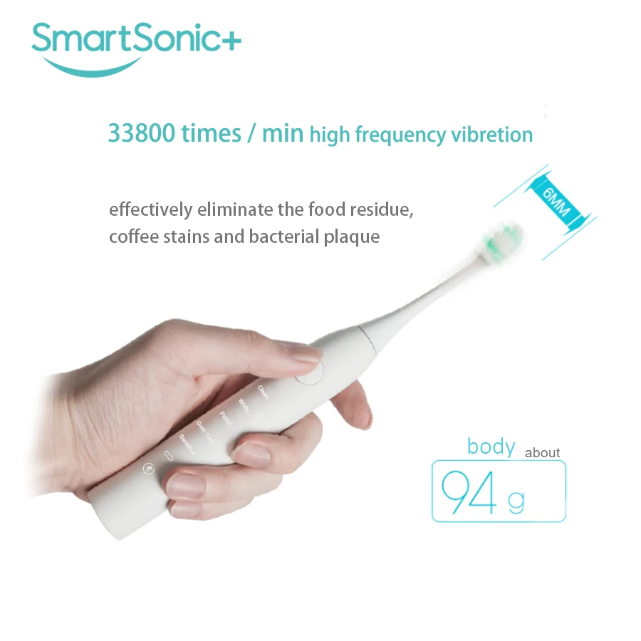Waterproof Electric Toothbrush Cleaning Whitening USB Charging Sonic Toothbrush with DuPont Heads