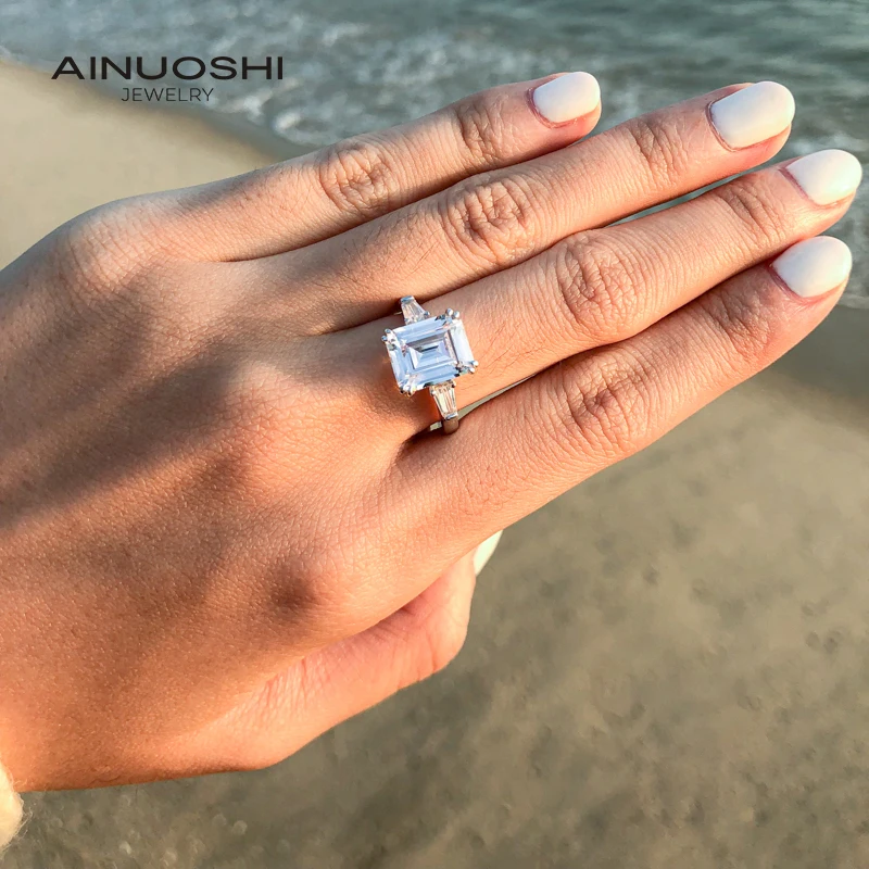 AINUOSHI 925 пробы Серебряные Персонализированные 8x10 мм изумрудная огранка