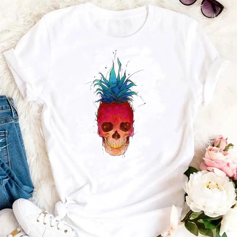 

Футболка женская летняя с принтом ананаса, Забавный Милый трендовый Пляжный топ с мультяшным принтом, модная одежда с графическим принтом